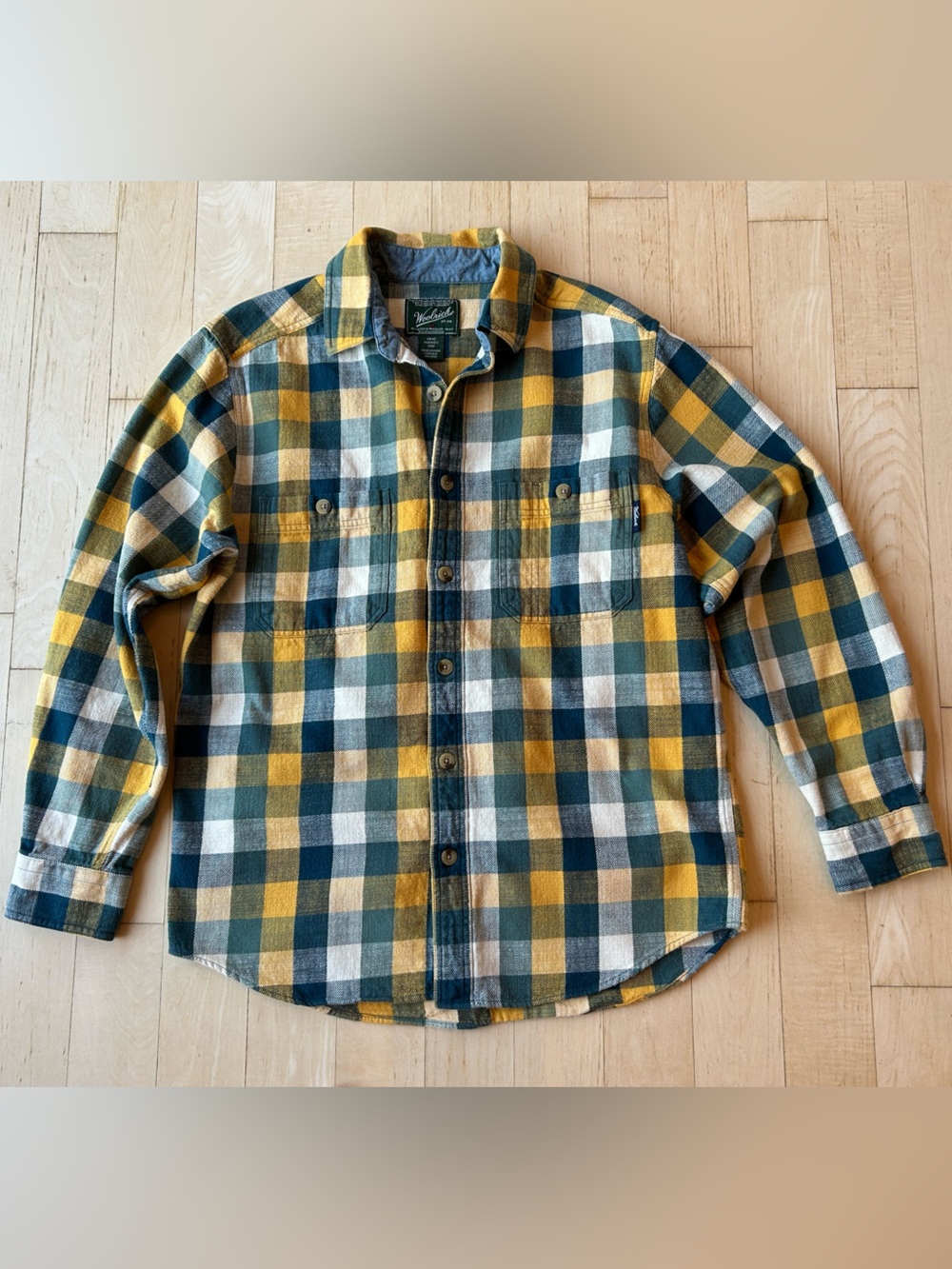 Woolrich Men’s Oxbow Bend Cotton Flannel Shirt Teal/Yellow/Ivory Size Medium